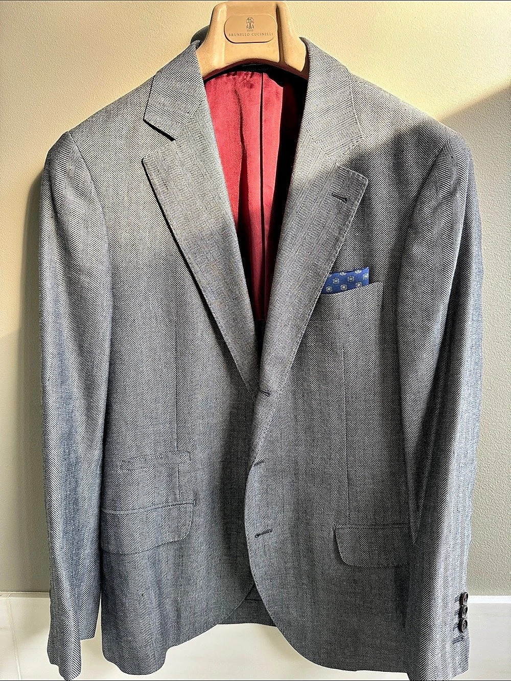 Brunello Cucinelli Grey Herringbone Sport Coat Size 48